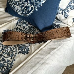 Large faux snake wide belt non leather brown with two polished brass buckles